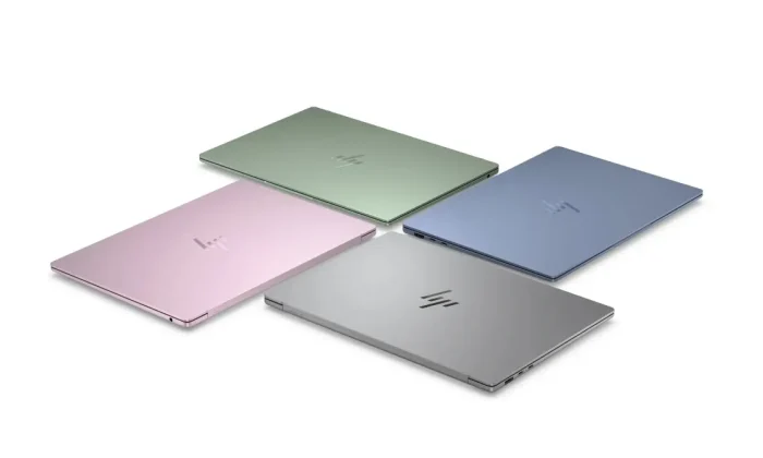 Tela OLED de 14 polegadas do HP OmniBook 5 exibindo cores vibrantes em estúdio